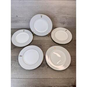 Wedgwood Vera Wang 9” Pineapple Gray Gold Trim Accent Salad Plate-Set Of 5
